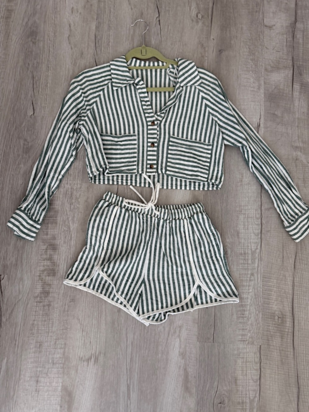 Striped Two-Piece Lounge/Beach Set in Green and White